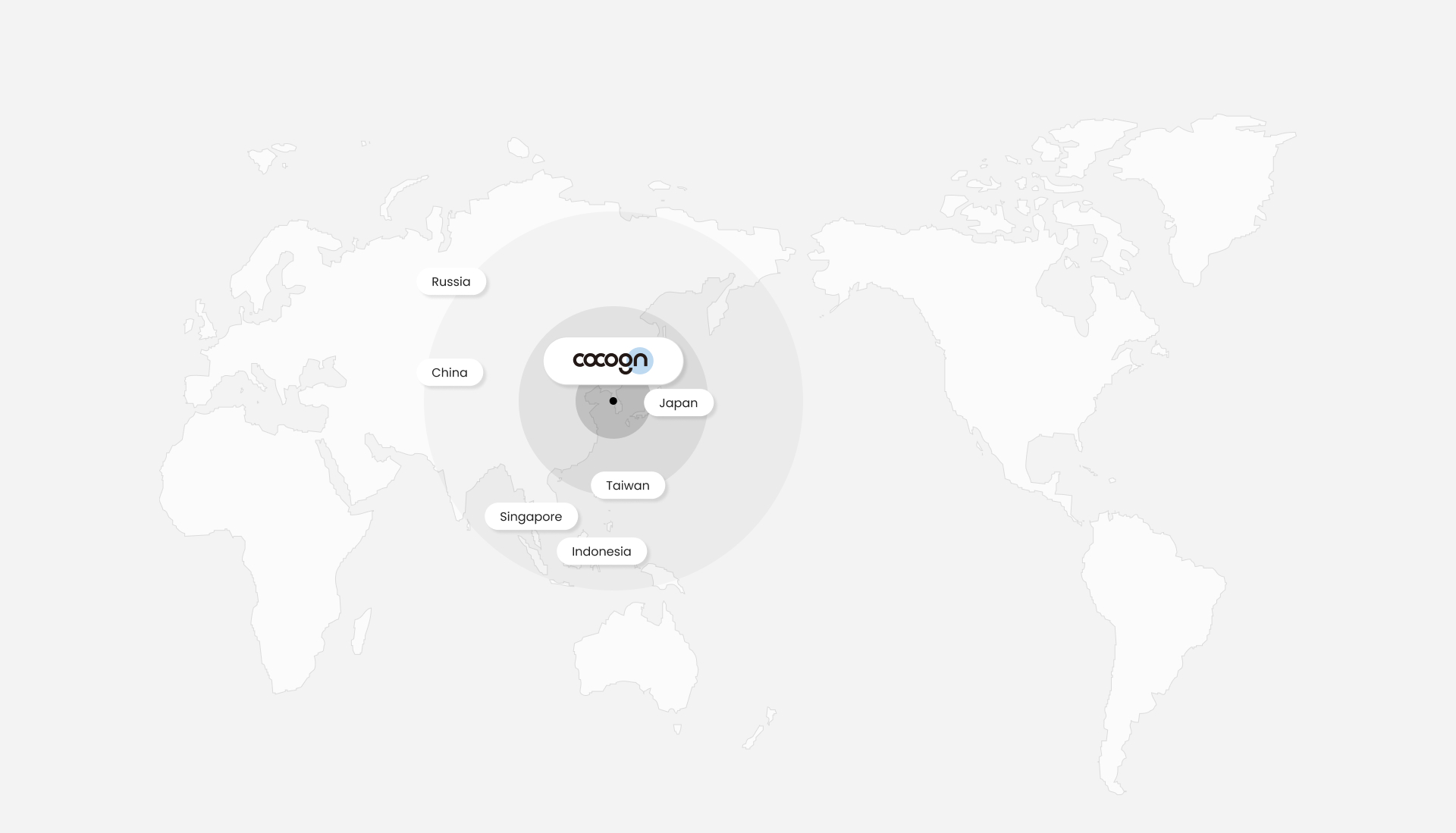 코코지엔 위치 - Korea, Japan, Taiwan, Indonesia, Singapore, China, Russia